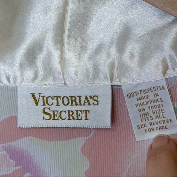 VS VTG Gold Label Pastel Floral Semi Sheer Belted Satin Kimono Hip Pockets Robe - Picture 14 of 15